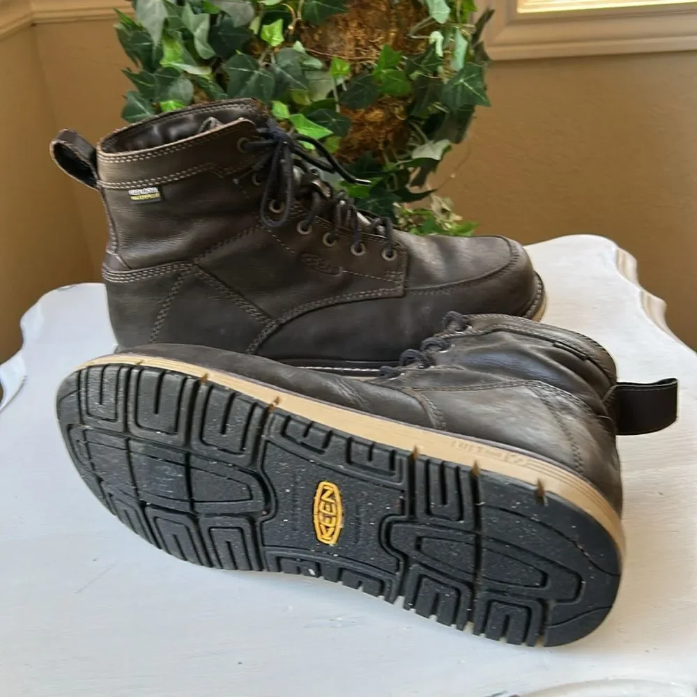 KEEN Men's Dark Brown Lace Up Waterproof Leather Oil Resistant,Utility Boots 10